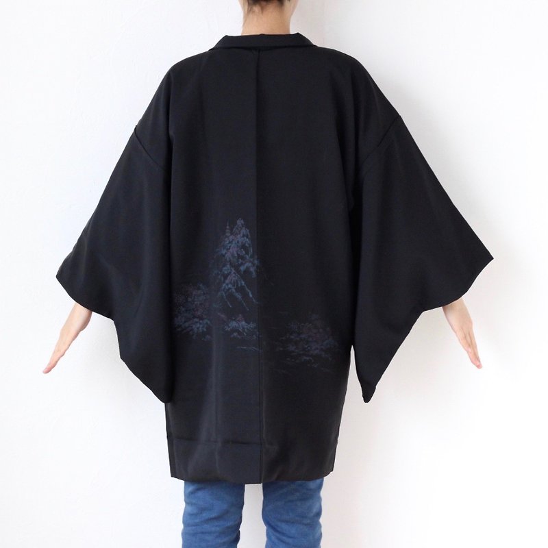 glitter landscape kimono, kimono sleeve, kimono jacket, vintage haori /3661 - 女装休闲/机能外套 - 聚酯纤维 黑色