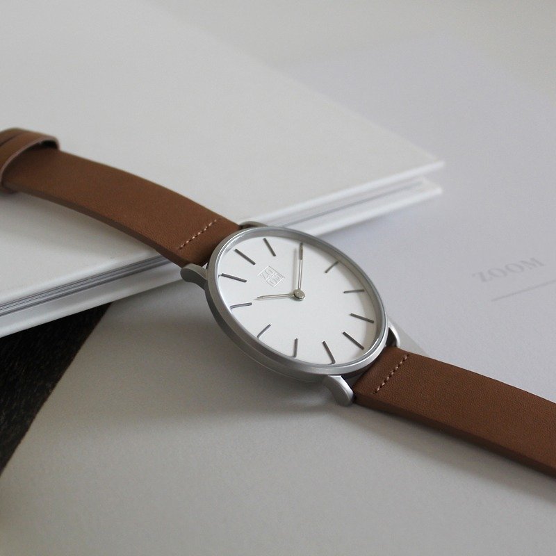THIN 5010 极简超薄真皮皮革手表 - 银白 - 对表/情侣表 - 真皮 银色
