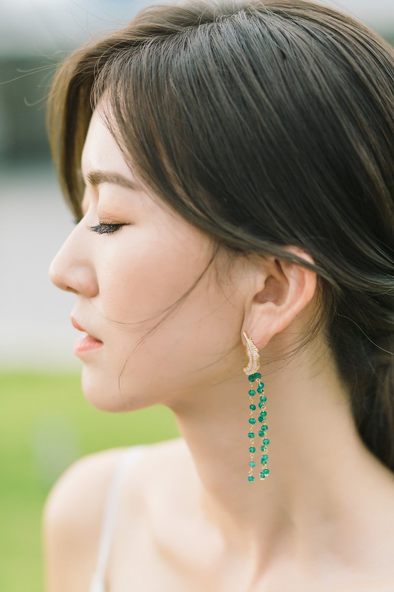 苏门答腊虎 绿色流苏耳环 可订制耳夹 - 耳环/耳夹 - 纯银 绿色