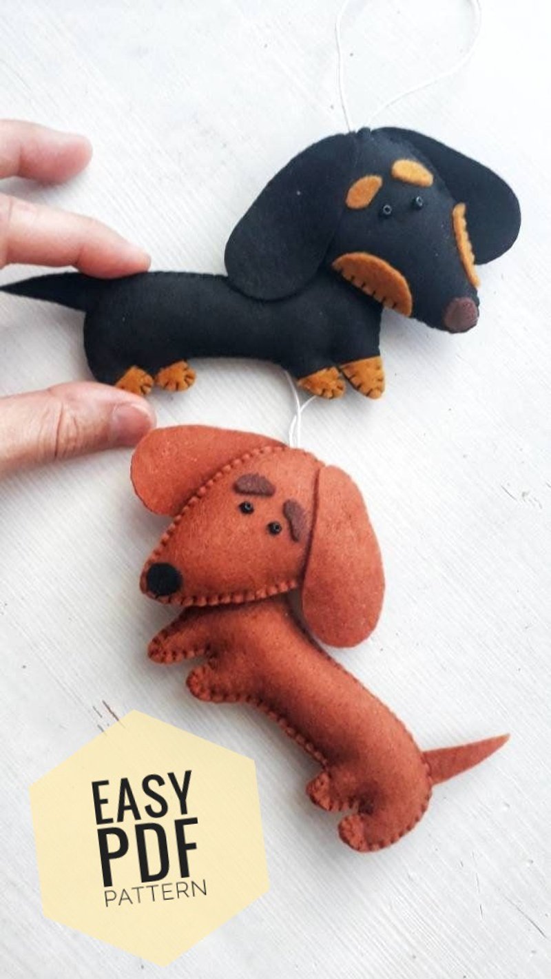 PDF pattern felt dachshund dog ornament, sewing tutorial - 编织/刺绣/羊毛毡/裁缝 - 聚酯纤维 