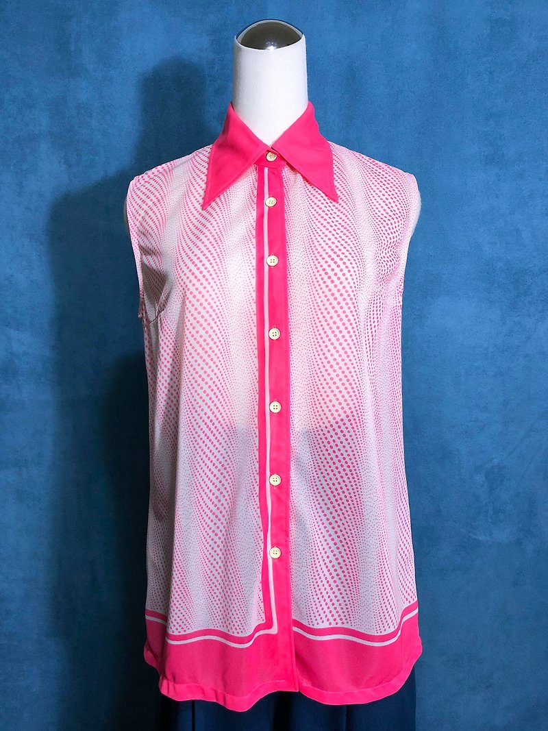 复古点点无袖古着衬衫/ VINTAGE - 女装衬衫 - 聚酯纤维 粉红色