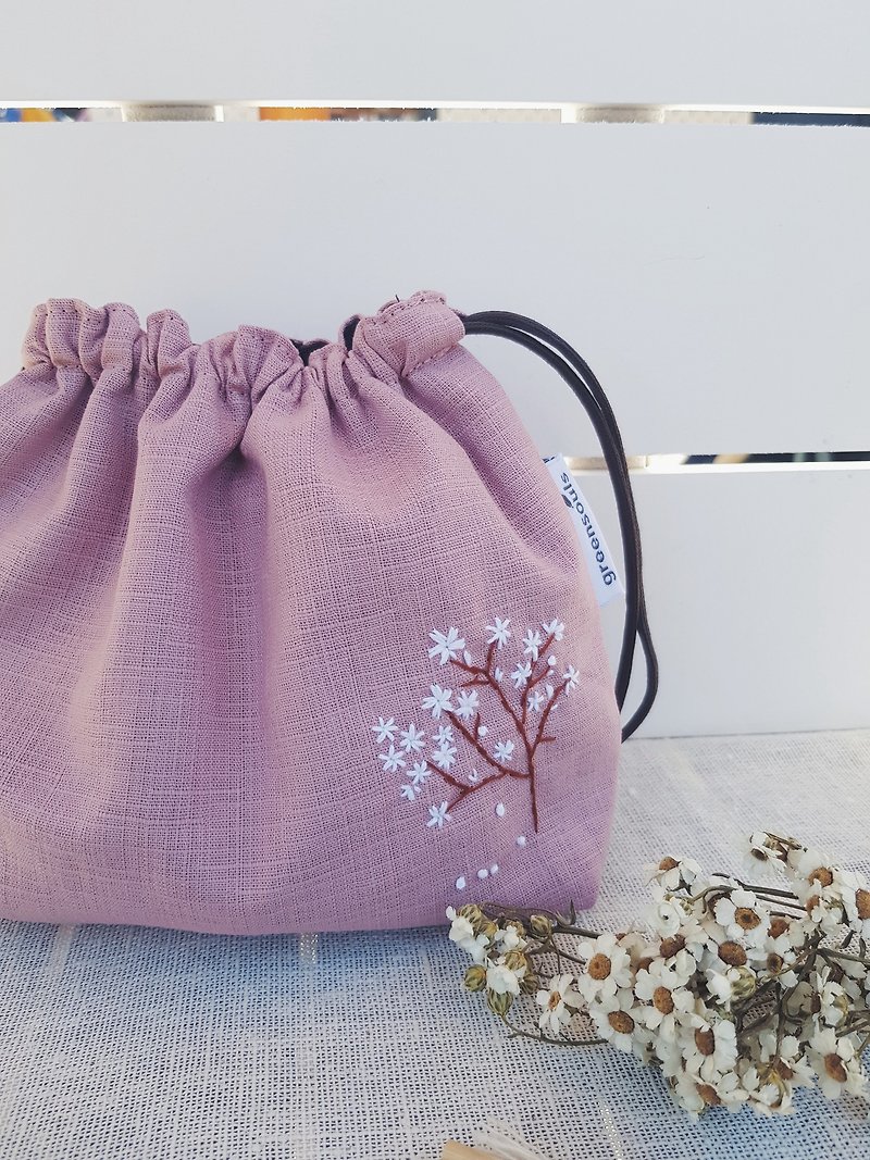 Cherry Blossom 束口收内袋 - 化妆包/杂物包 - 棉．麻 粉红色
