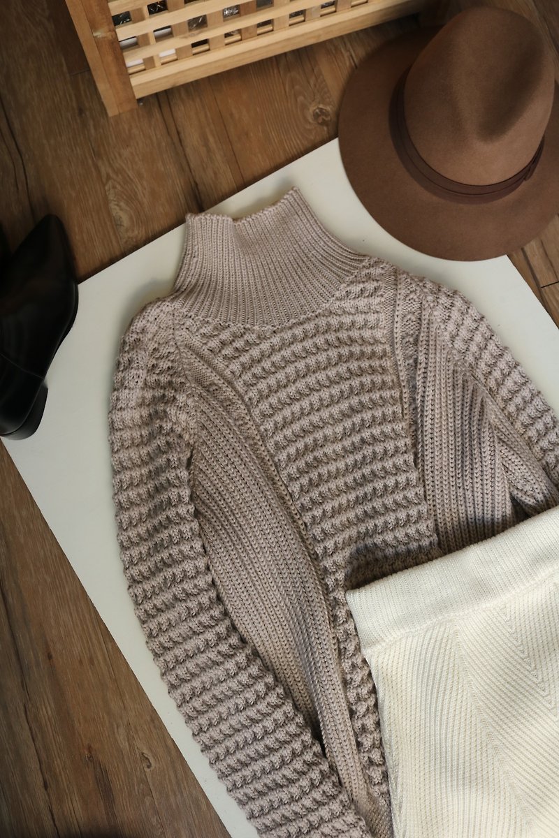 100%浅灰驼色手工织毛衣(可选其他颜色) - 女装针织衫/毛衣 - 羊毛 