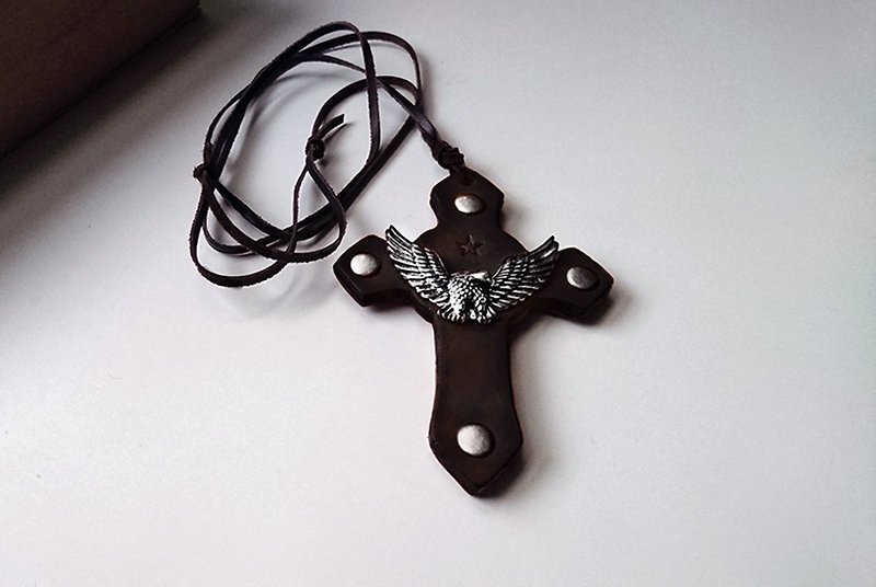 老鹰造型　十字架皮革项链(仿旧复古风格) - 项链 - 真皮 