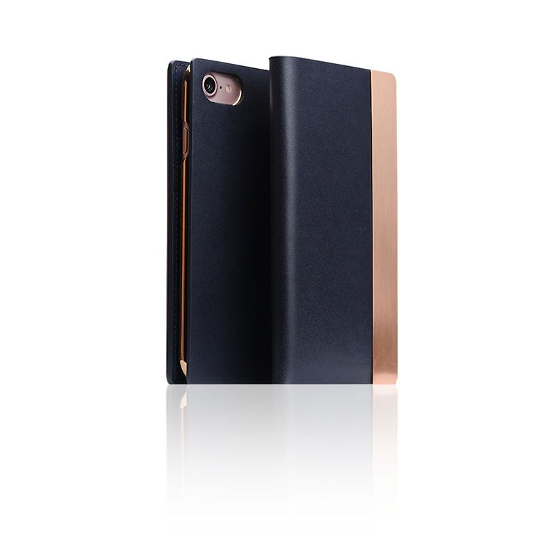 SLG Design iPhone 8 / 7 D5 CSL 金属特仕款 侧掀式真皮皮套 -蓝 - 手机壳/手机套 - 真皮 蓝色