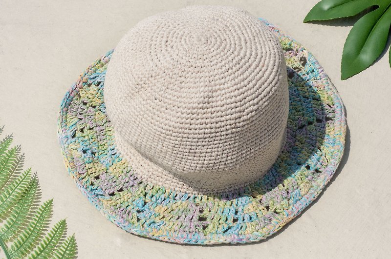 手工编织棉麻帽 编织帽 渔夫帽 遮阳帽 草帽 登山帽-夏威夷色彩 - 帽子 - 棉．麻 多色