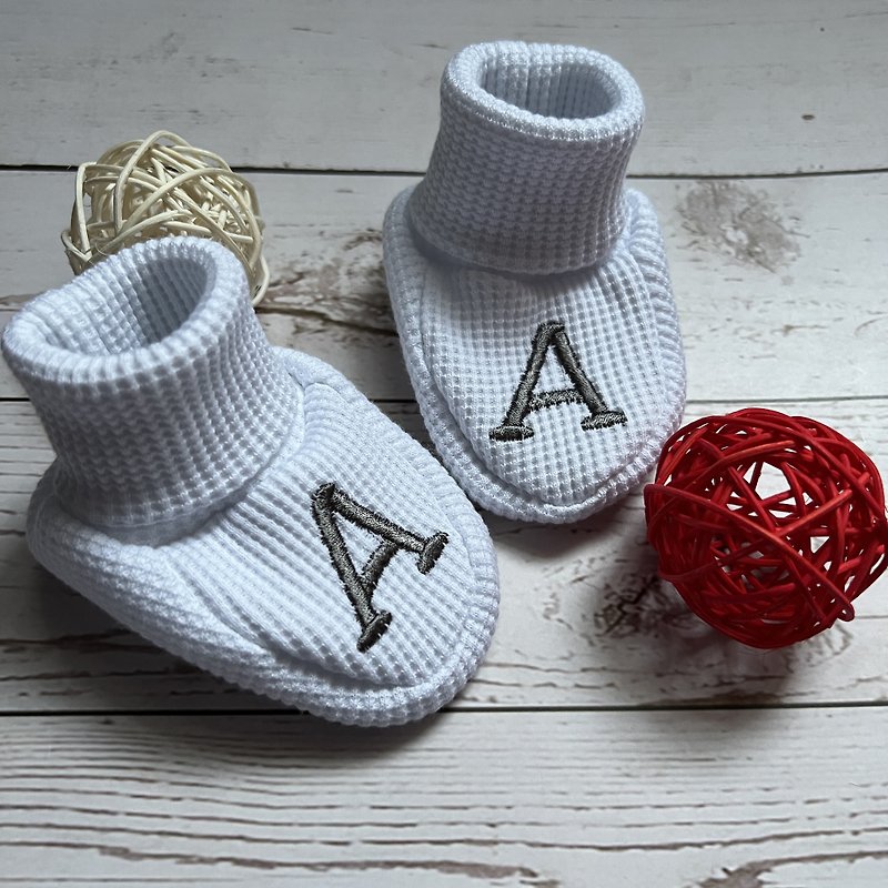 Organic cotton baby boy shoes baby booties new baby gift shoes - 婴儿鞋 - 棉．麻 白色