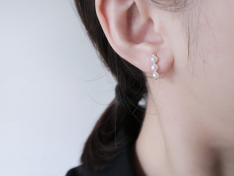 925纯银 小巧水滴珍珠 耳环 耳夹 一对 - 耳环/耳夹 - 纯银 白色