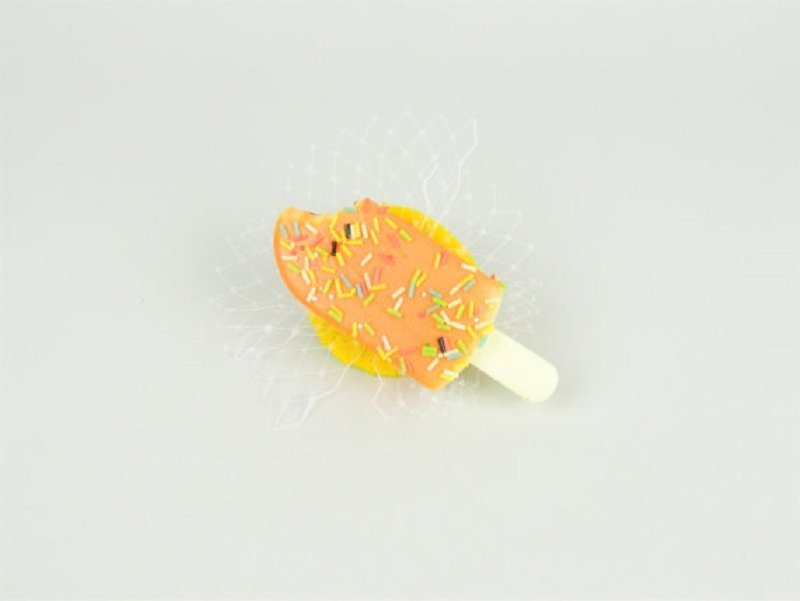 Hair Clip Headpiece Ice Cream in Orange with Sprinkles and Veil - Mini Fascinator Birthday Girl, Kawaii, Hen Party, Fun Accessory - 发饰 - 其他材质 多色