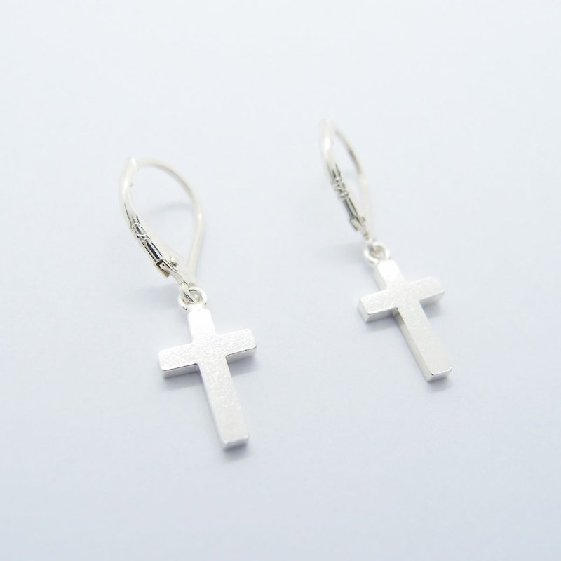 十字架  925银耳环 - 耳环/耳夹 - 银 银色