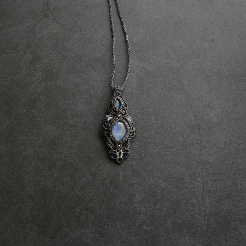 月之圣石-月光石天然石南美蜡线编织 - 项链 - 水晶 蓝色