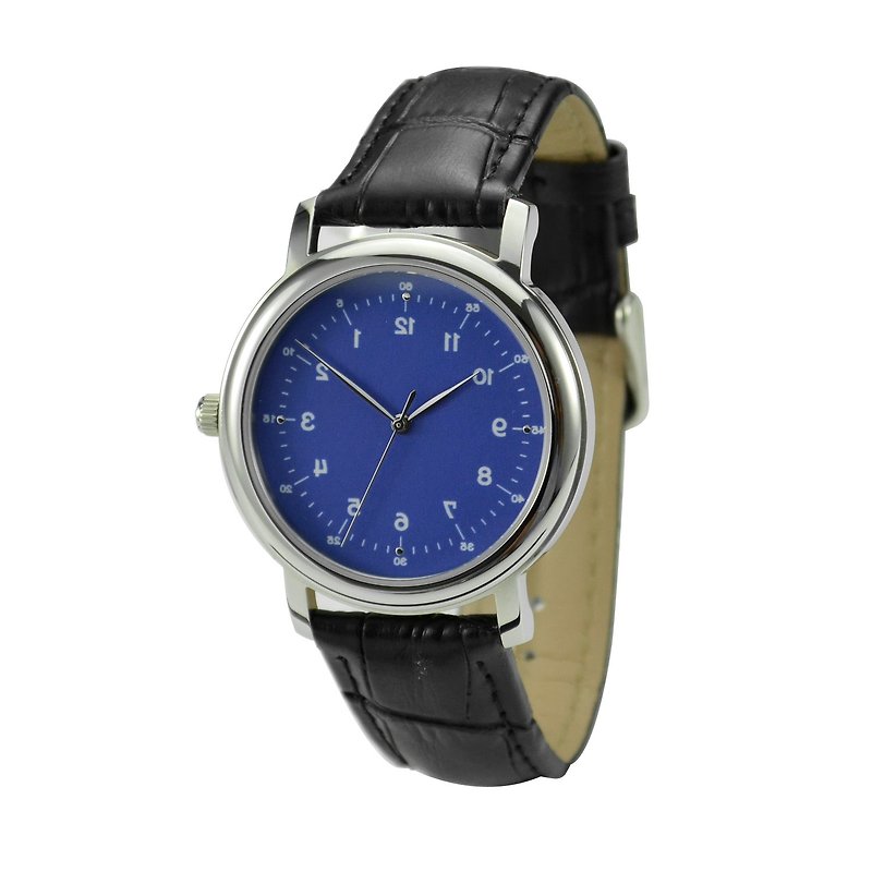 逆时针手表 优雅小数字 蓝面 - 中性 - 全球包邮 - 男表/中性表 - 不锈钢 白色