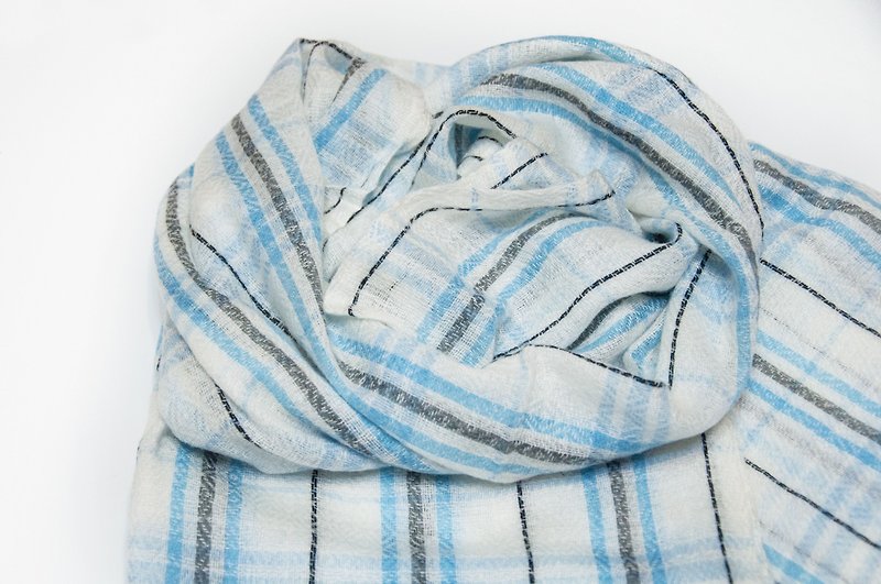 喀什米尔Cashmere/针织围巾/纯羊毛围巾/羊毛披巾-蓝色天空清新 - 围巾/披肩 - 羊毛 蓝色