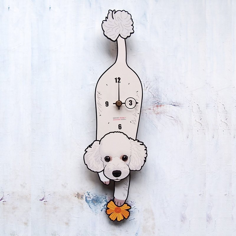 D-003 プードル(白) - 犬の振子時計 - 时钟/闹钟 - 木头 白色