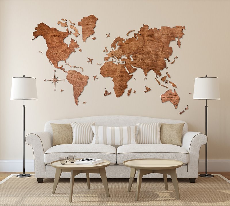 Wood Wall Map World, Wooden Wall Map, Wall Maps with Pins, World Map Wall Art - 墙贴/壁贴 - 木头 