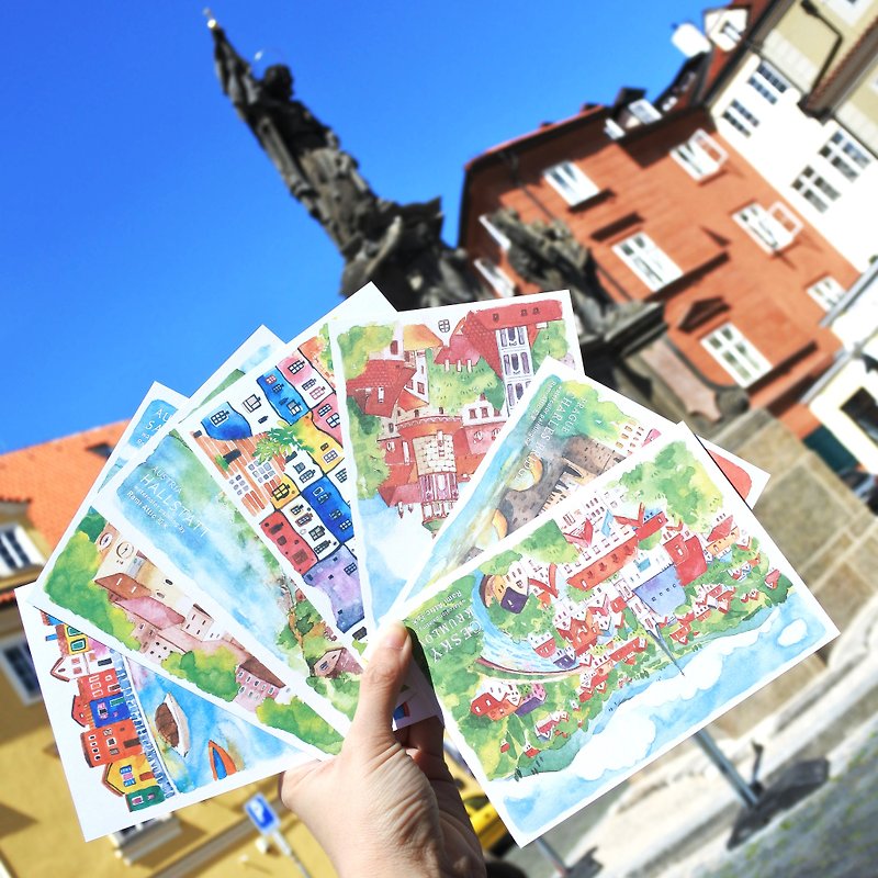 Rami欧洲旅行水彩手绘风明信片套装组(7入) - 捷克奥地利意大利 - 卡片/明信片 - 纸 