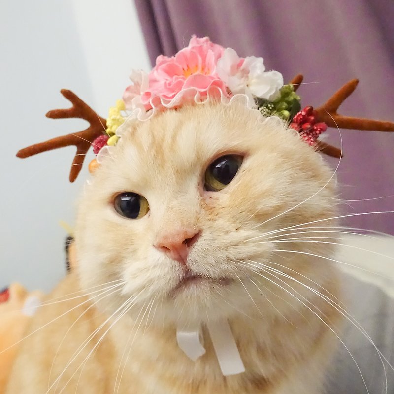 浪漫森林系麋鹿猫狗宠物帽(s号) - 衣/帽 - 聚酯纤维 粉红色