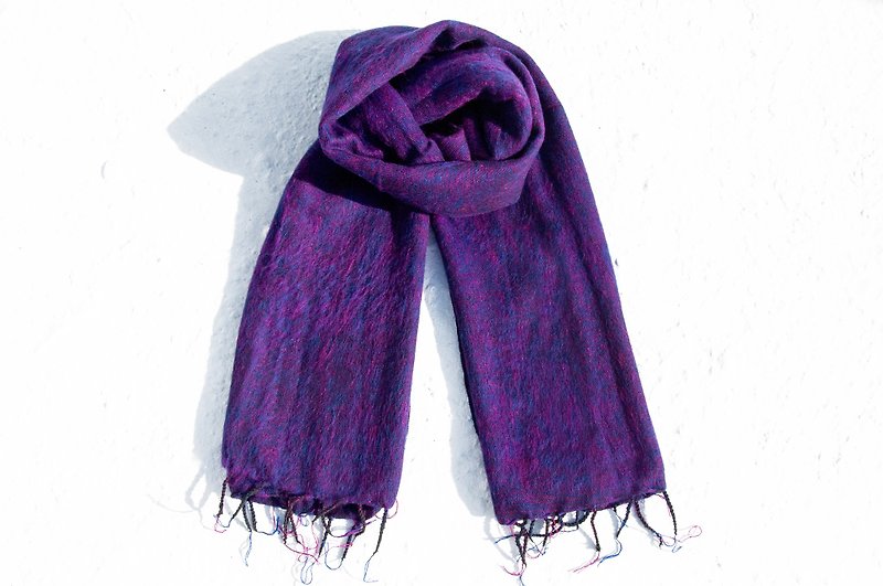 纯羊毛披巾/针织围巾/针织披巾/盖毯/纯羊毛围巾/羊毛披巾-紫星空 - 丝巾 - 羊毛 紫色
