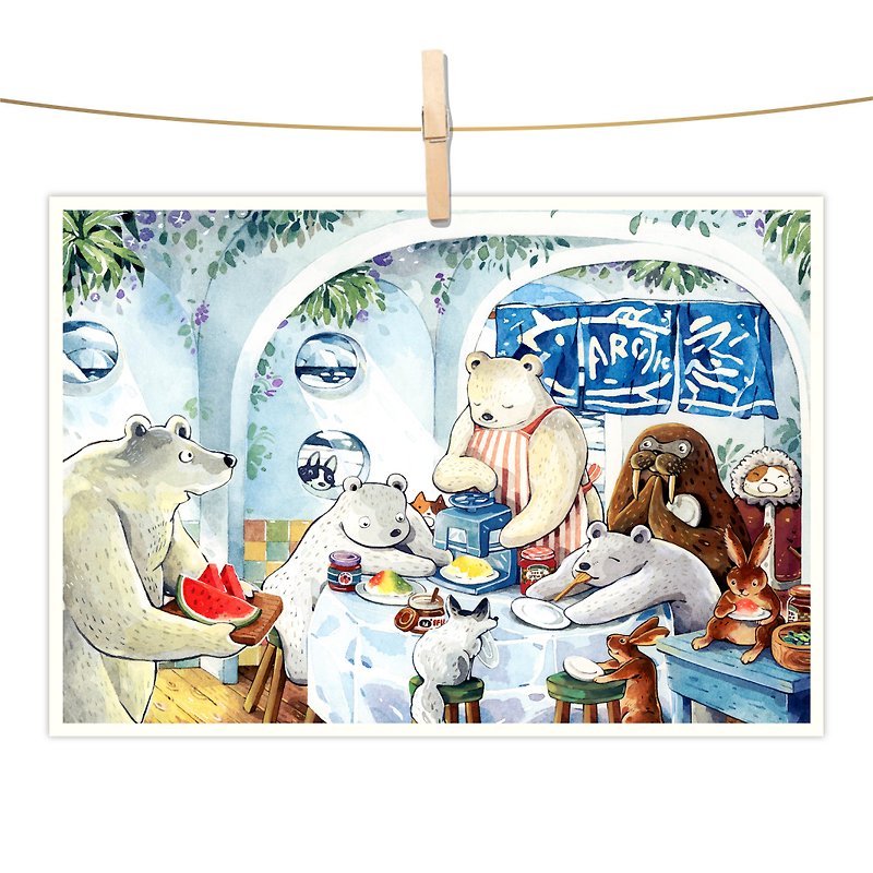 afu水彩插画明信片 - 北极熊的夏日 - 卡片/明信片 - 纸 蓝色