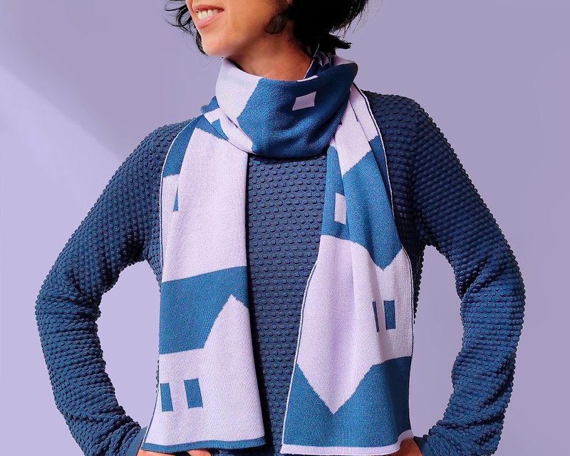 Lilville scarf in blue and blue lilac. Pure merino wool scarf. Gift for her. - 丝巾 - 羊毛 蓝色