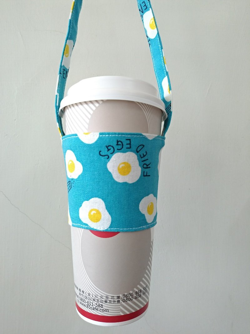 饮料杯套 环保杯套 手摇饮料袋咖啡袋 手提袋-荷包蛋(浅蓝) - 随行杯提袋/水壶袋 - 棉．麻 