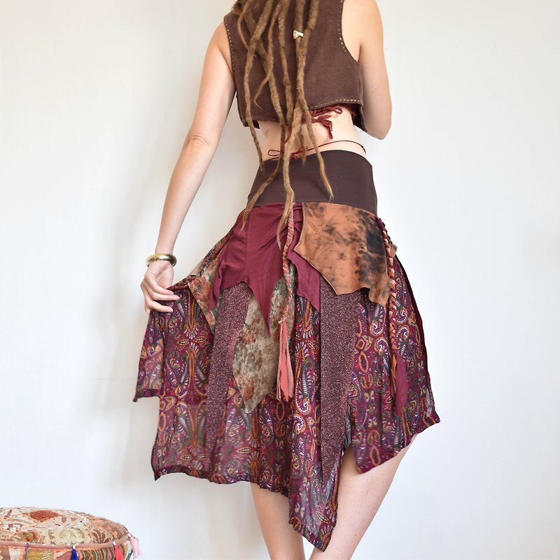 棕和紫色节日裙子，佩斯利印花裙子 - 裙子 - 棉．麻 咖啡色