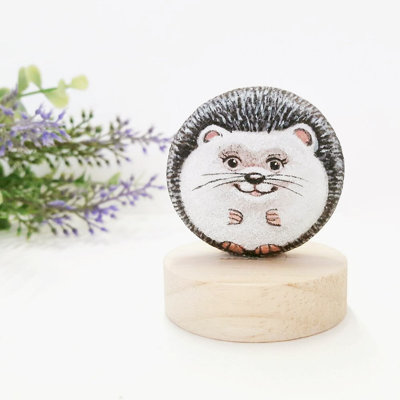 Hedgehog Stone Painting,Little Art for Gifts. - 玩偶/公仔 - 石头 白色