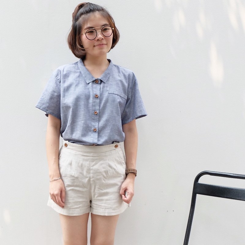 Yama Shoulder Slope Shirt - Indigo Blue Color - 女装上衣 - 棉．麻 蓝色