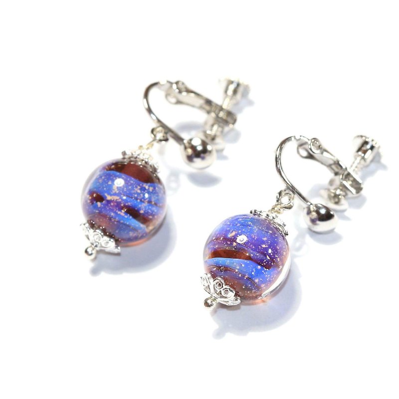 星夜系列耳环 - 耳环/耳夹 - 玻璃 紫色