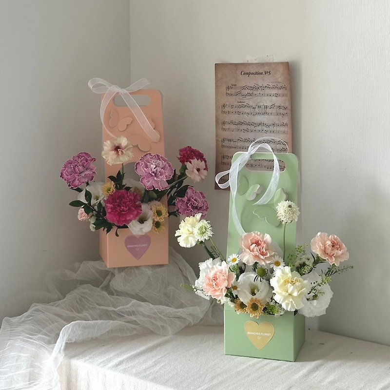 新鲜康乃馨手提花盒 / 鲜花 母亲节 送礼 纪念日 - 植栽/盆栽 - 植物．花 