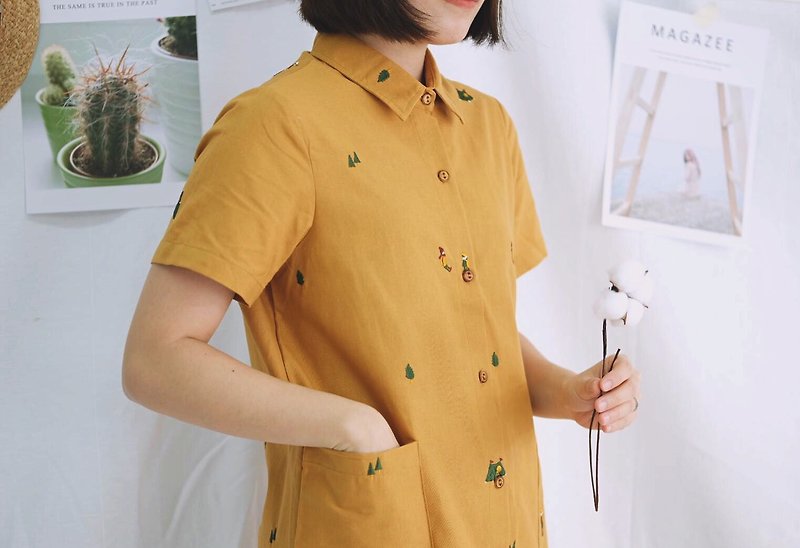 Shirt Dress (Camping) : Yellow - 洋装/连衣裙 - 绣线 黄色