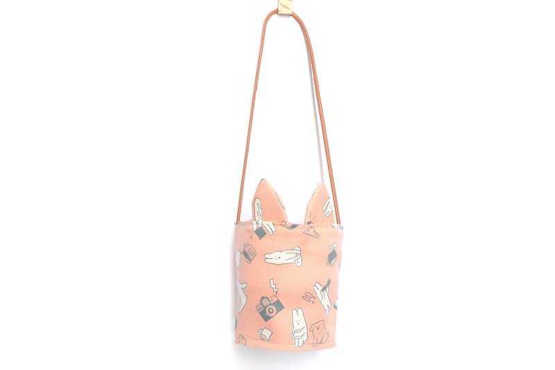 兔耳朵环保杯套- 白兔 - 随行杯提袋/水壶袋 - 棉．麻 粉红色