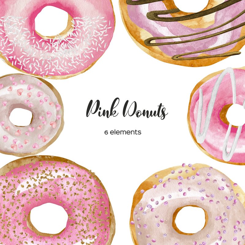 Watercolor Donuts Clipart, Pink Sweet Donuts PNG - 插画/绘画/写字 - 其他材质 多色