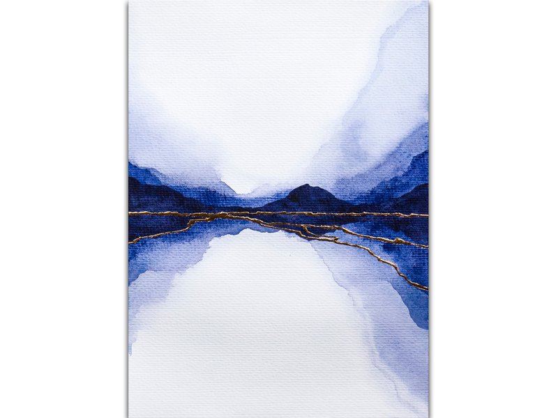 Blue Mountain Painting Abstract Watercolor Landscape Original Art - 海报/装饰画/版画 - 纸 蓝色