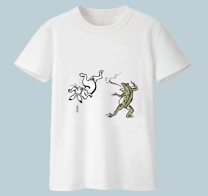 鸟兽戏画-青蛙与兔子摔角-短袖T恤 - 男装上衣/T 恤 - 棉．麻 