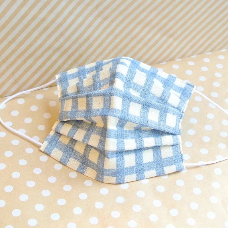 For Men | Natural handmade mask Gingham Navy | Reduce cloudiness of glasses - 口罩 - 棉．麻 蓝色