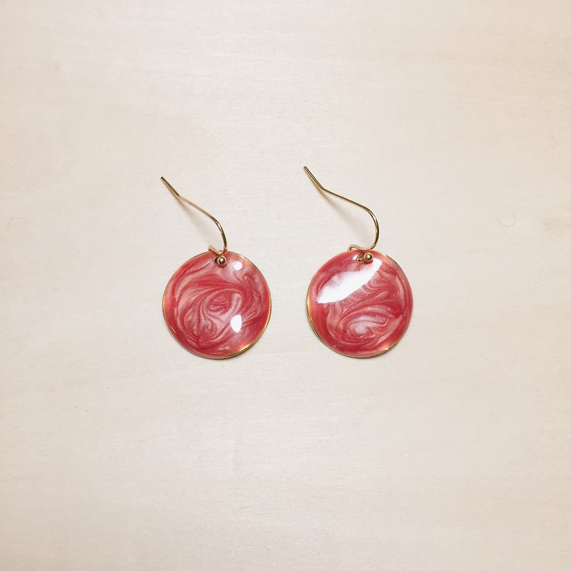 复古红滴釉圆形耳环 - 耳环/耳夹 - 颜料 红色