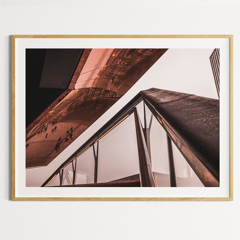 铜棕色反射抽象线条玻璃金属现代城市设计光泽 - 海报/装饰画/版画 - 纸 