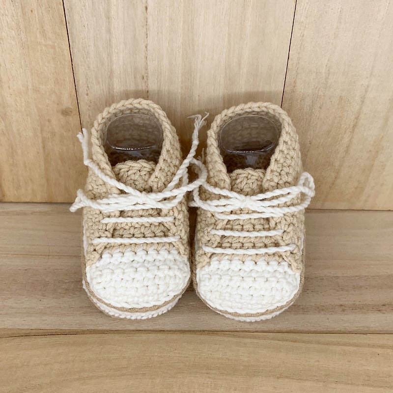 Stylish Baby Sneaker - Latte Cotton Crochet Shoes - Handmade Toddler Booties - 童装鞋 - 棉．麻 咖啡色