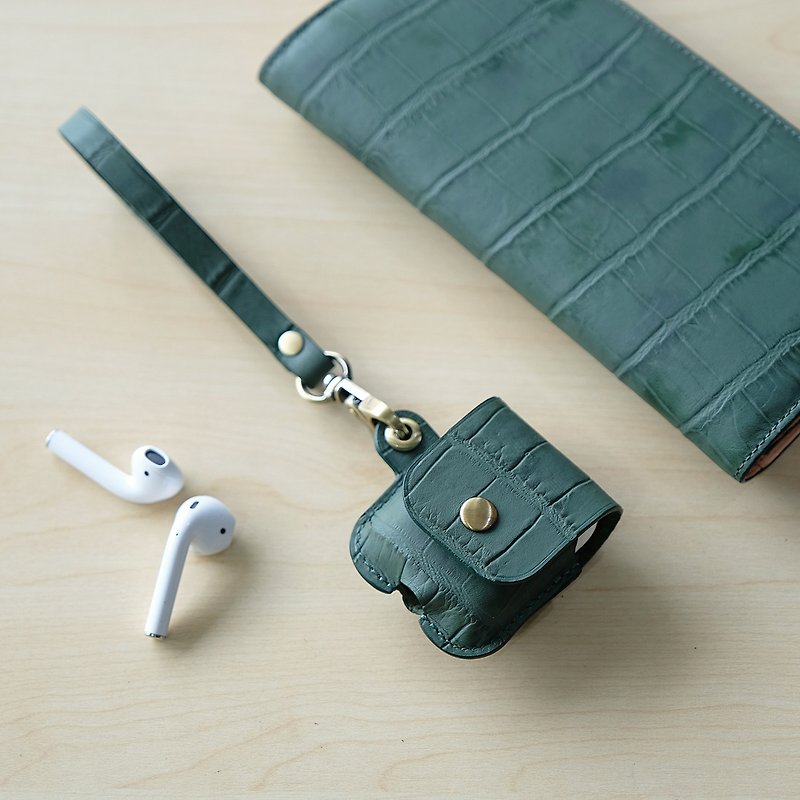 AirPods 1/2 Leather Case - Forest Green - 耳机 - 真皮 绿色