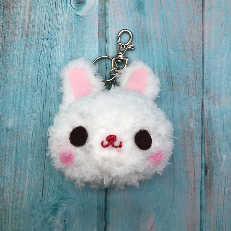 白兔儿-胖嘟嘟毛线动物钥匙圈吊饰 - 钥匙链/钥匙包 - 聚酯纤维 粉红色