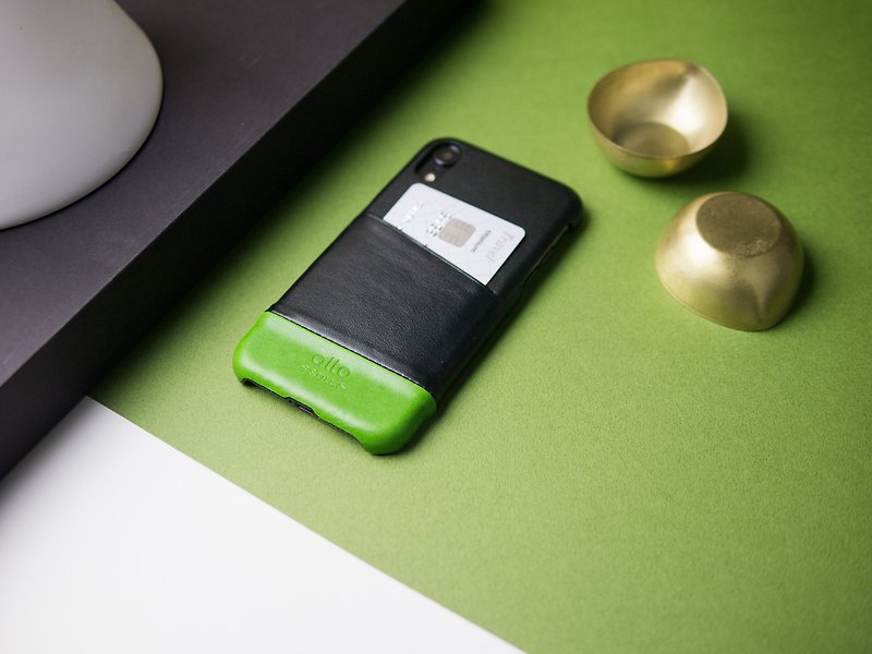 真皮手机壳 iPhone XR 6.1寸  Metro - 黑/绿- 定制化刻字礼物 - 手机壳/手机套 - 真皮 黑色