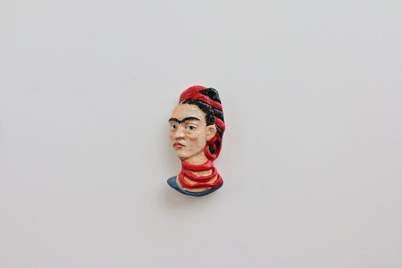 Ceramic Frida Magnet 01 - 胸针 - 陶 红色