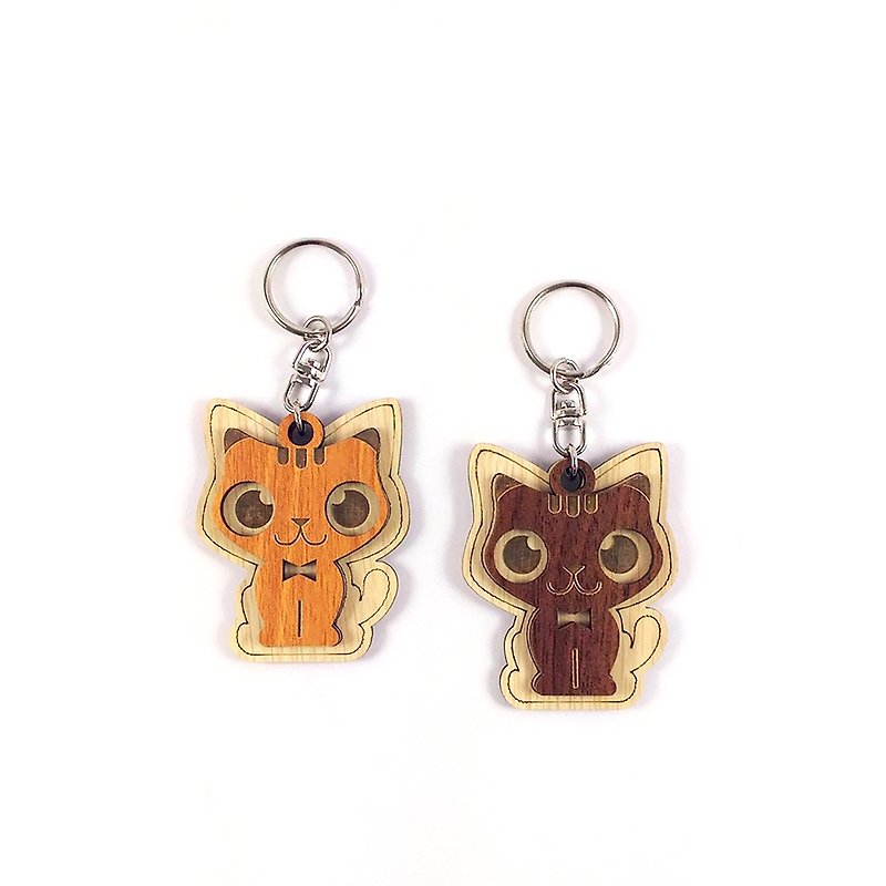 【教师节礼物】木雕钥匙圈-小猫咪 - 钥匙链/钥匙包 - 木头 咖啡色