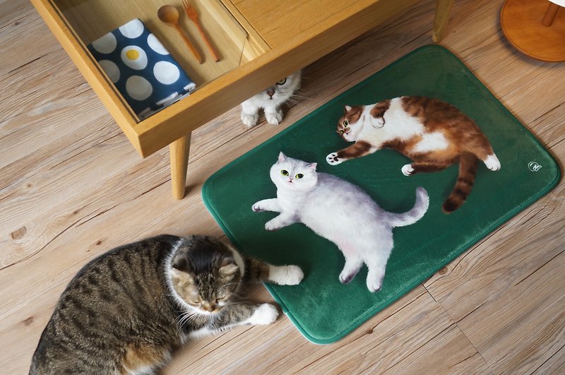 MEWJI妙吉原创可爱猫咪房间房门浴室厨房地毯地垫脚垫 绿色狸花猫与英短款 - 地垫/地毯 - 聚酯纤维 多色