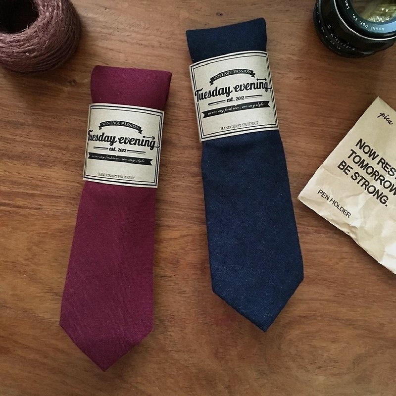 Neck Tie Red | Deep Navy Blue - 领带/领带夹 - 棉．麻 多色
