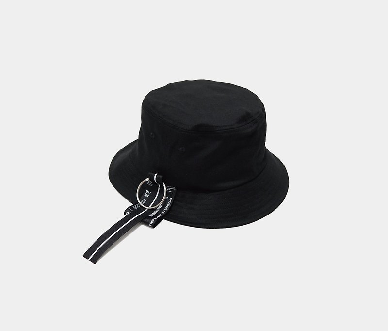 KAKY CAP 04-飘带铁环渔夫帽 - 帽子 - 棉．麻 黑色