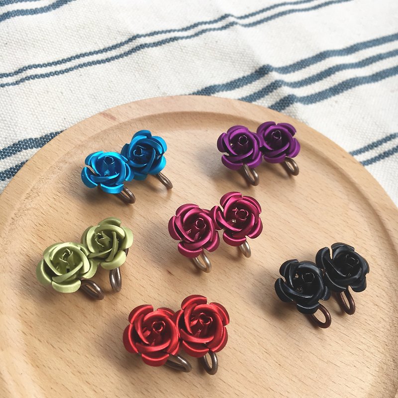 经典玫瑰系列耳夹耳环 (六色) - 耳环/耳夹 - 其他金属 多色
