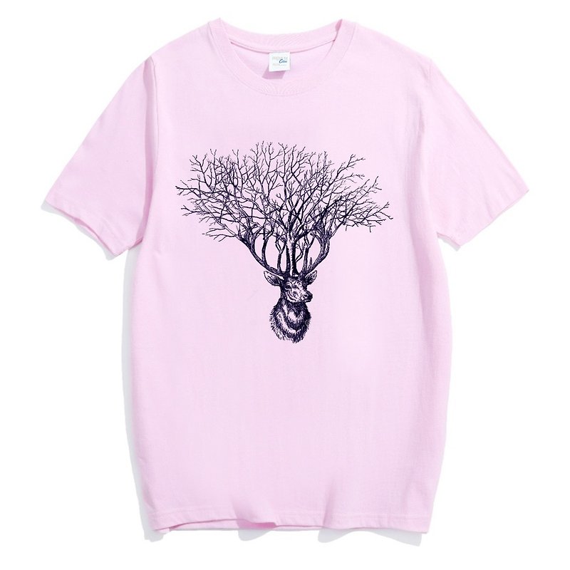 Deer Tree【现货】短袖T恤 浅粉红色 鹿树麋鹿设计文青自创品牌动物 - 女装上衣 - 棉．麻 粉红色