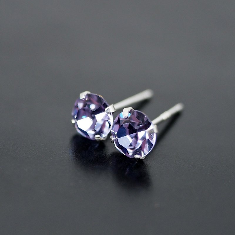 Purple Alexandrite - Color Changing Swarovski Crystal Silver Earrings, 6mm Round - 耳环/耳夹 - 其他金属 紫色